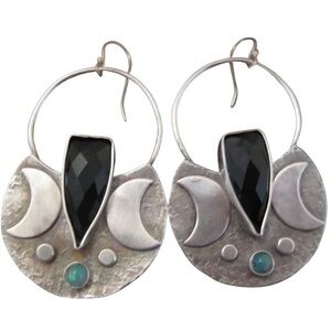 Silver and Black Moon Phase Earrings